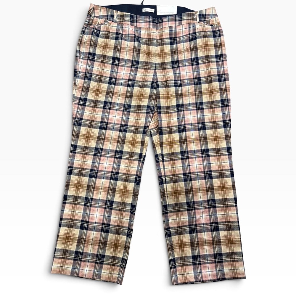 Cato Curvy Trouser Pants 22W Plus Size Pink Tan Plaid Straight Leg NWT